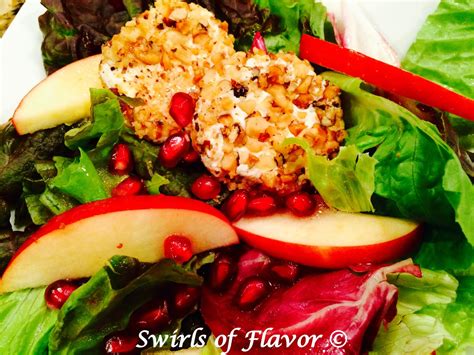Pomegranate Apple Salad With Walnut Crusted Goat Cheese Swirls Of Flavor