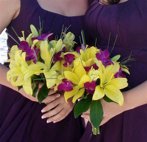 Bouquet Bridal Purple And Yellow Bouquets