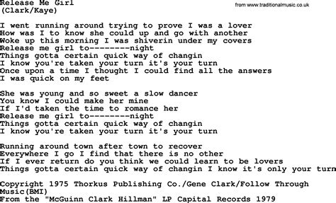 Release Me Girl By The Byrds Lyrics With Pdf