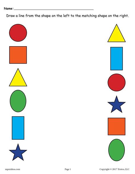 6 Shapes Matching Worksheets Shapes Preschool Preschool Prewriting