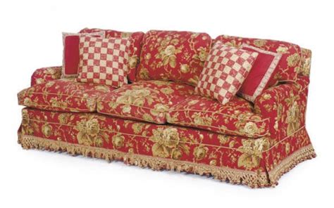 A Three Seat Red And Beige Floral Print Cotton Sofa Modern Christies