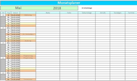 Vorlage Ms Excel Monatsplaner Kalender