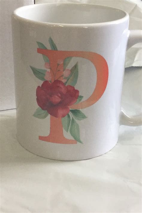 Decorative Mug Initial Mug Flower Design Flower Initial Etsy
