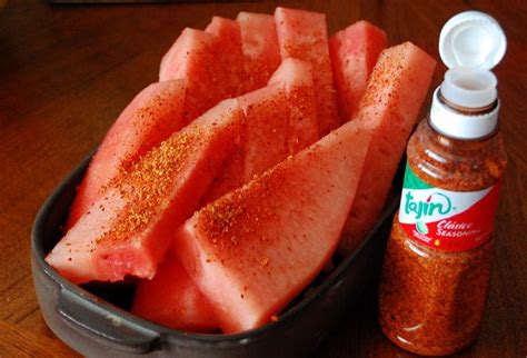 Tajin With Watermelon Is So Good Sweet And Spicy Yum Real Mexican Food Mexican Food Recipes