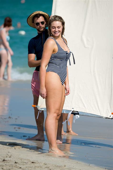 Iskra Lawrence Seen Wearing Black And White Striped Swimsuit During A