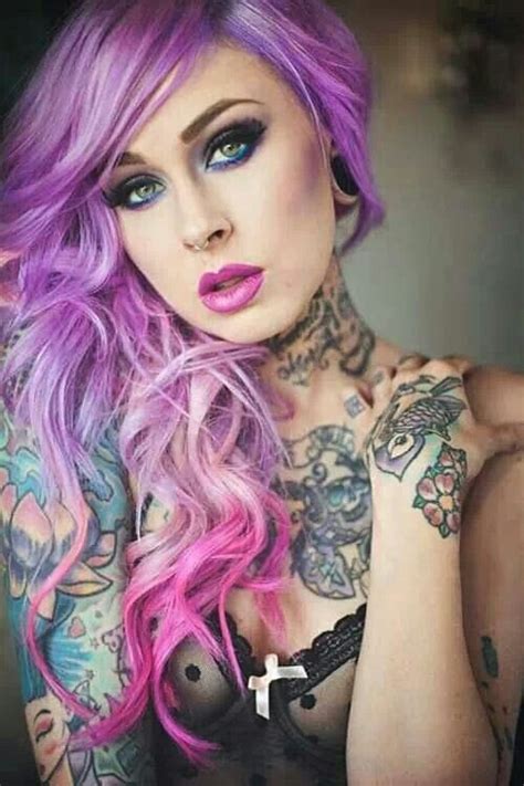 Tattoo And Purple Hair Love It Hairstyles Pinterest
