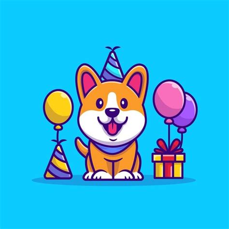 Corgi Birthday Cartoon Illustration Animal Party Icon