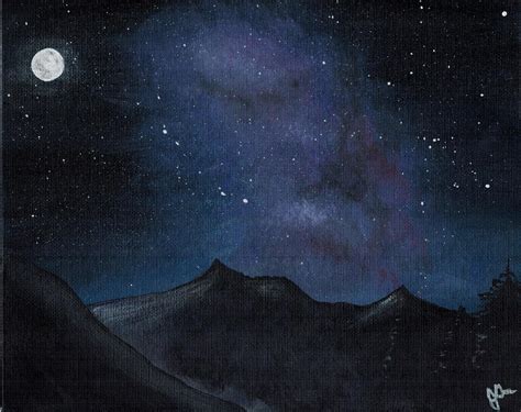 Beautiful Night Sky Acrylic Painting On Canvas Board 8 X 10 R