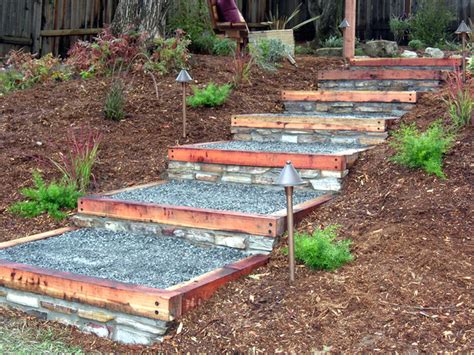 How To Build Redwood And Stone Steps How Tos Diy