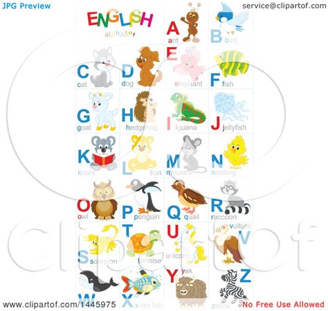 Clipart Of A Chart Of Cute Animals And Insects With Alphabet Letters