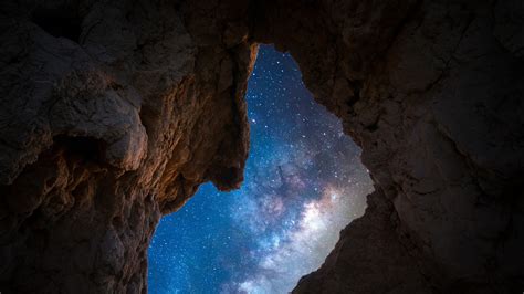 Focus Of Blue Sky With Stars From A Cave Hd Space Wallpapers Hd