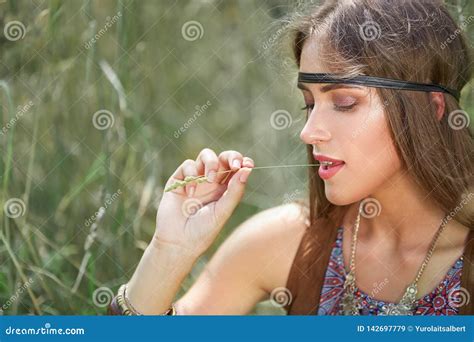 Close Up Portrait Of Beautiful Hippie Girl Stock Image Image Of