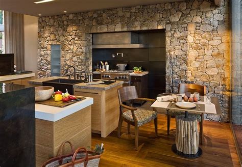 Beautiful Kitchen With Interior Stone Wall Stone Kitchen Design