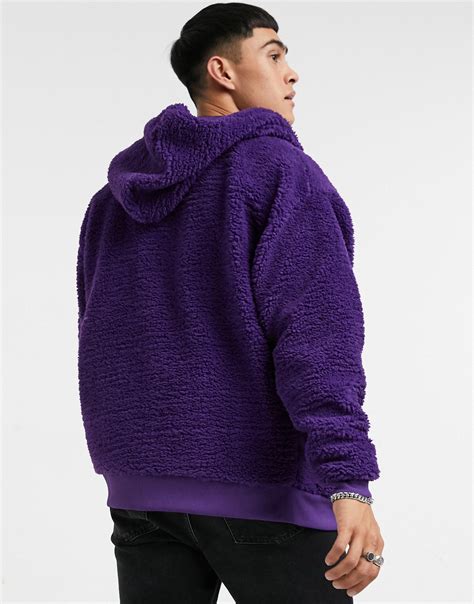 asos synthetic oversized zip up hoodie in purple for men lyst