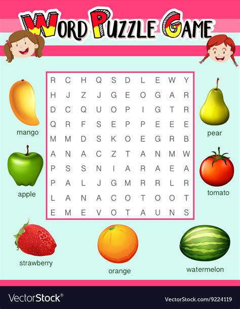 Game Template For Word Puzzle With Fruits Vector Image