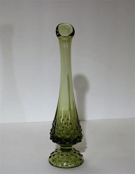 Vintage Fenton Glass 9 1 2 Avocado Green Hobnail Bud Etsy Fenton Glass Bud Vases Fenton
