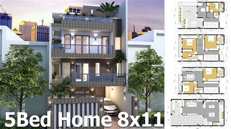 Sketchup House Plan 8x11m 4 Story Plan With 5 Bedroom