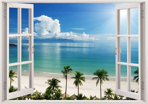 Details About 3d Window Decal Wall Sticker Home Decor Exotic Beach View