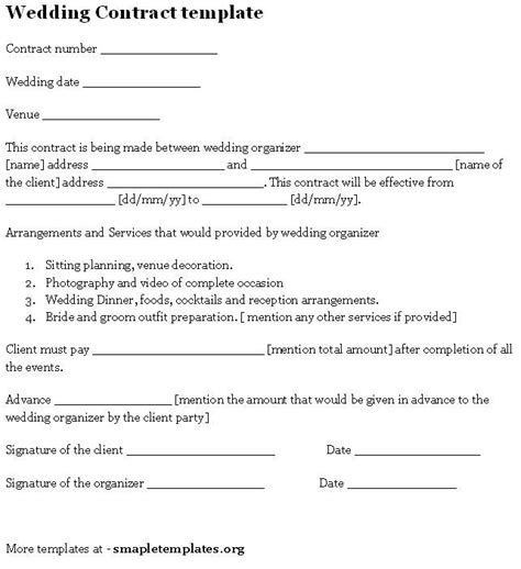 wedding contract template event planning contract