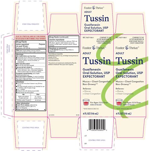 Foster And Thrive Adult Tussin Liquid Guaifenesin Cough Syrup