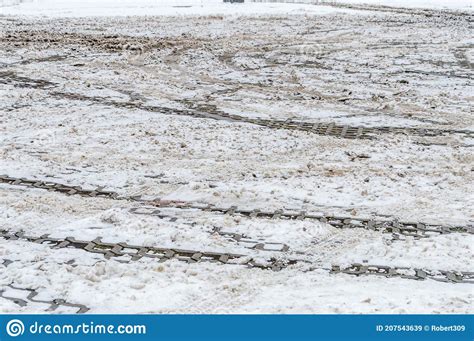 Slushy Snow With Mud On Car Parking Stock Image Image Of Snowy