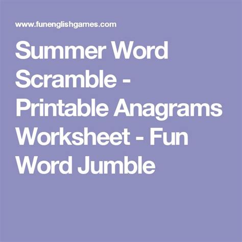 Summer Word Scramble Printable Anagrams Worksheet Fun Word Jumble