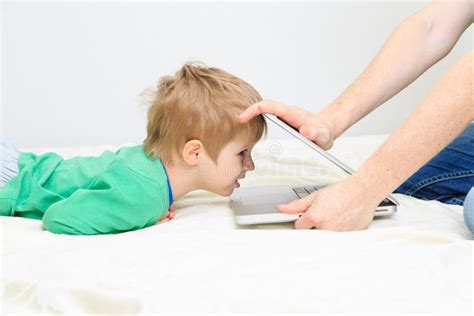 Computer Addiction Parent Taking Out Touch Pad Stock Photo Image Of