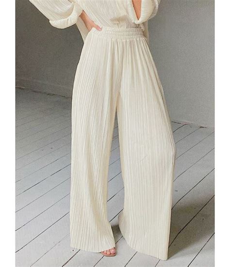 Solid Color Shirred Wide Leg Pants