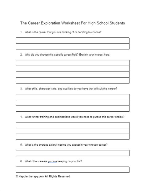 Career Exploration Worksheet For High School Students Happiertherapy