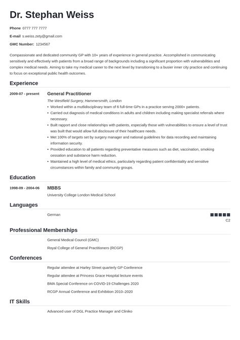 How To Write A Medical Cv Template And 20 Tips