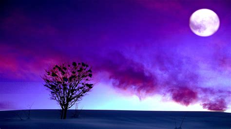 Purple Cloud With Moon During Night Time Hd Purple