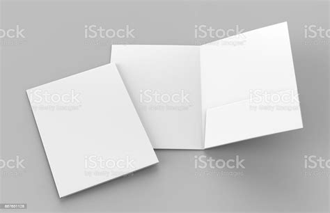 Blank White Reinforced Single Pocket Folder Catalog On Grey Background