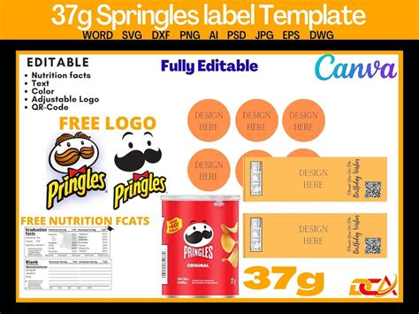 Pringles Can Label Template Pringles Label Template 13 Oz Etsy