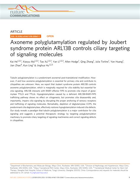 Pdf Axoneme Polyglutamylation Regulated By Joubert Syndrome Protein