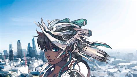 Tapety Ilustrace Město Cyberpunk Anime Dívky Modré Oči Kreslená