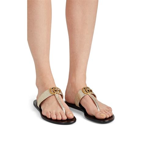 Gucci Marmont Metallic Leather Thong Sandals Lyst
