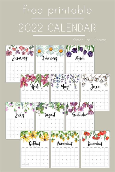 2022 Free Printable Calendar Floral Paper Trail Design In 2022