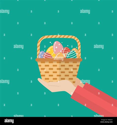 Hand Holding Basket With Easter Eggs Easter Holiday Vector Illustration Stock Vector Image