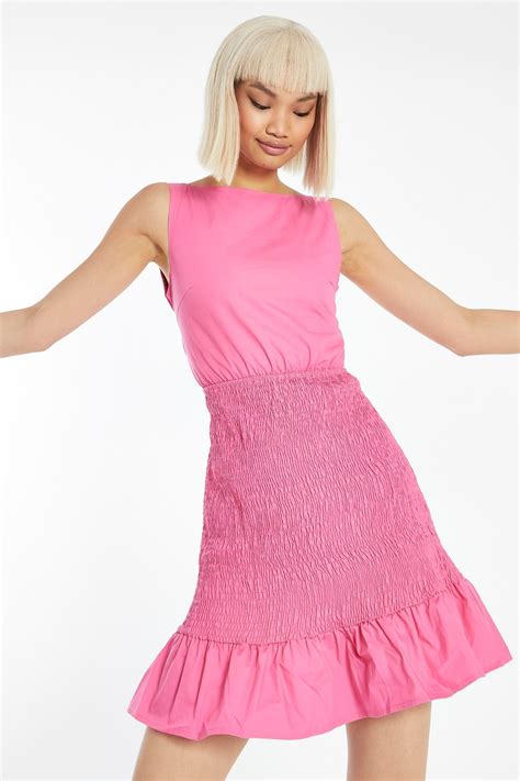bright pink open back shirred mini dress bright pink mini dress pink mini dresses long sleeve
