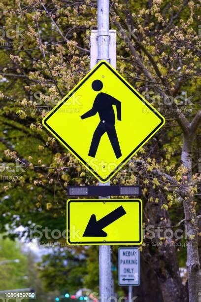 Yellow Cross Walk Sign With Arrow Stock Photo Download Image Now Istock