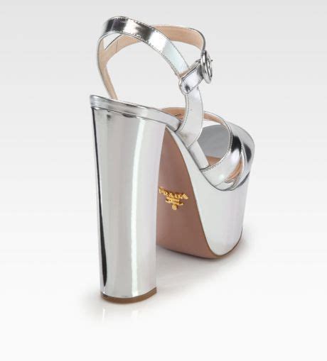 Prada Metallic Leather Platform Sandals In Silver Argento Lyst