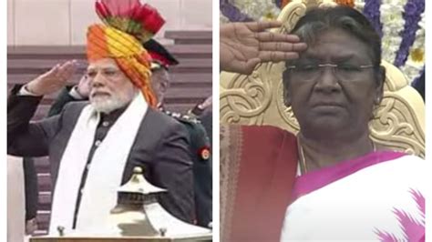 Pm Modi Wears Multi Coloured Rajasthani Turban President Chooses