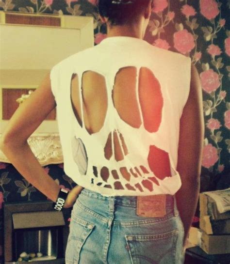 Sexy Womens Short Sleeve Long Cut Out Skull Back Tops T