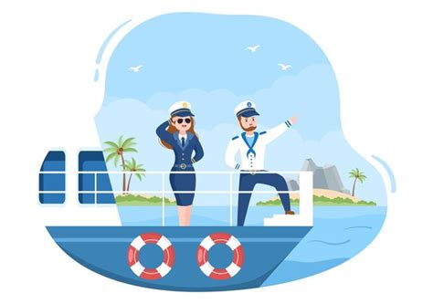 Premium Vector Cruise Ship Captain Cartoon Illustration In Sailor