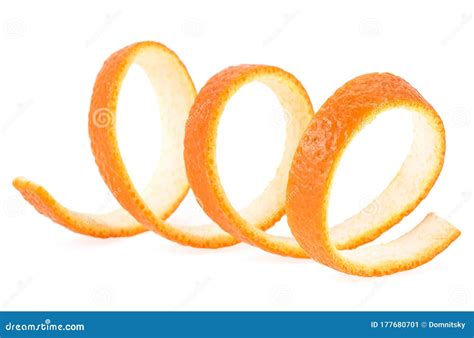 Spiral Orange Peel Isolated On White Background Single Orange Skin