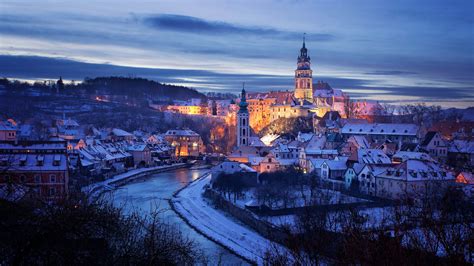 Czech Republic Night Winter Under Cloudy Sky Hd Travel Wallpapers Hd