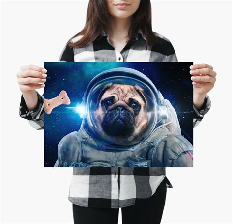 A4 Pug Astronaut Poster Size A4 Funny Dog Space Joke Puppy Poster T