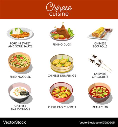 Chinese Cuisine Traditional Dishes Flat Royalty Free Vector