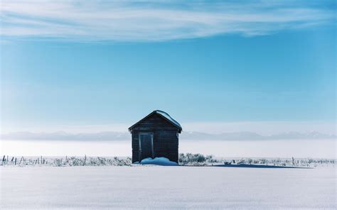 Download Wallpaper 3840x2400 House Hut Snow Winter