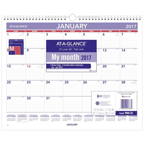 At A Glance Wall Calendar 2017 Monthly 14 78 X 11 78